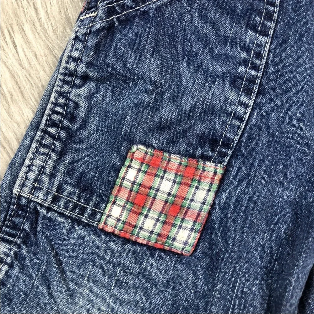 Vintage Toddler Oshkosh Bgosh Denim Blue Red Plaid Flannel Lined Overalls